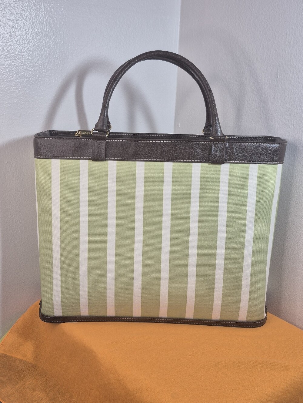 Estee Lauder Green & White Striped Canvas Tote Handbag